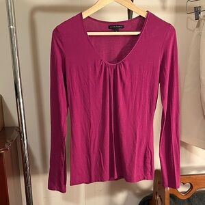 Banana Republic Fuchsia Long Sleeve Blouse Scoop Velevet Lined Neck rouching